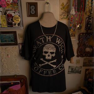 Death Wish Coffee Co. Graphic T-Shirt Men's Large/XL Black Faded Skull Logo